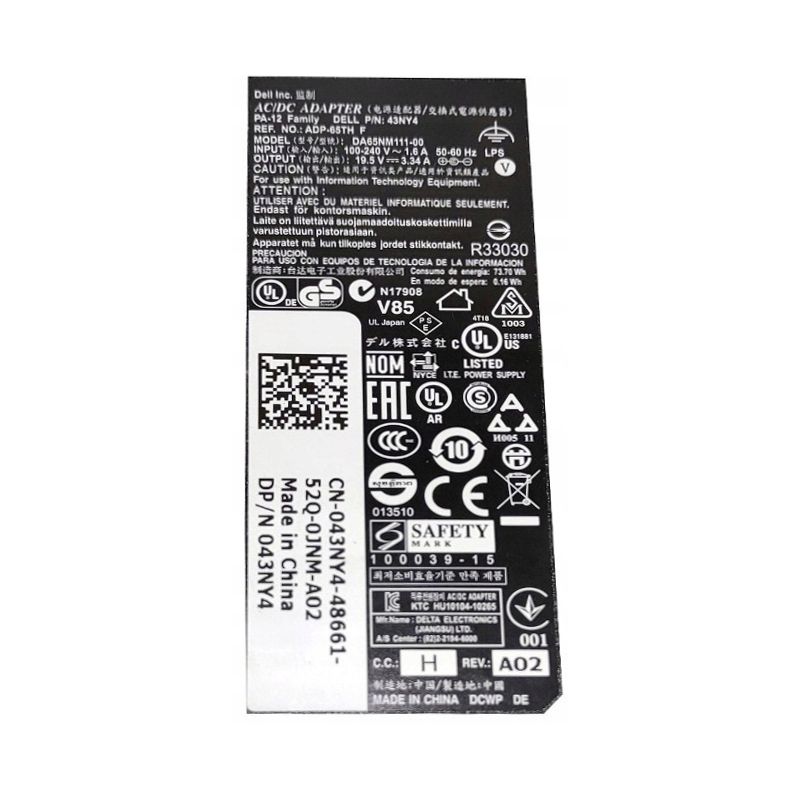 ORYGINALNY zasilacz DELL 65W 19.5V 3.34A 4.5x3.0
