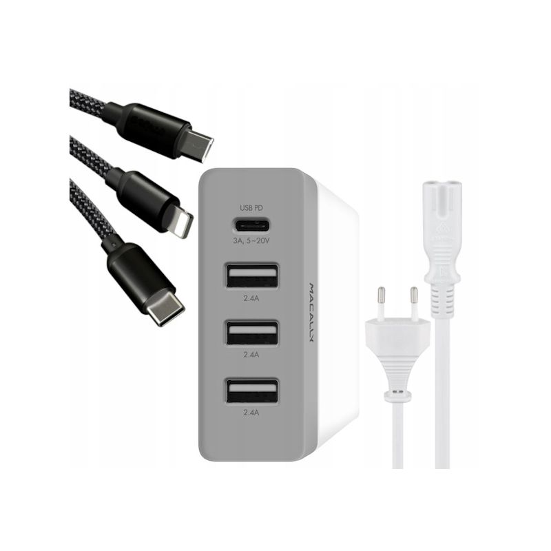 Zestaw ładowarka zasilacz MACALLY 72W USB-C PD QC