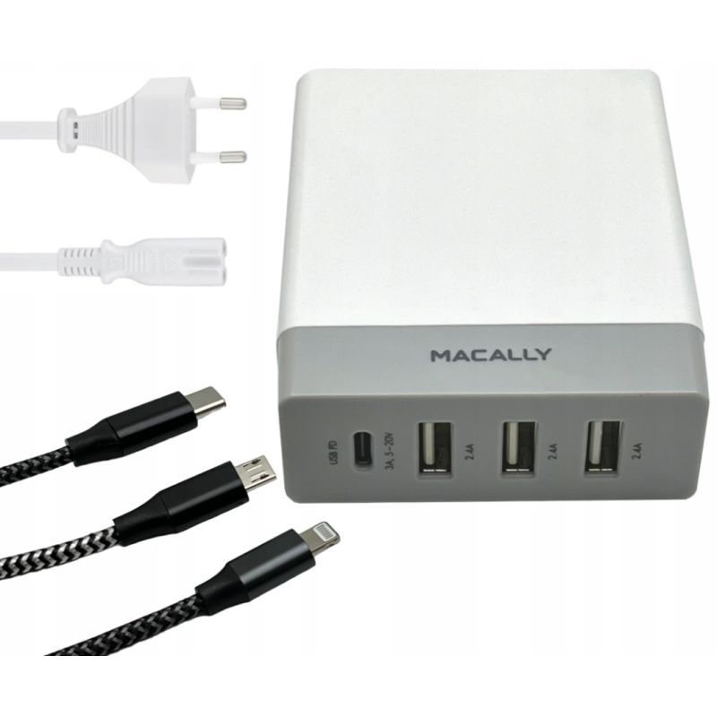 Zestaw ładowarka zasilacz MACALLY 72W USB-C PD QC