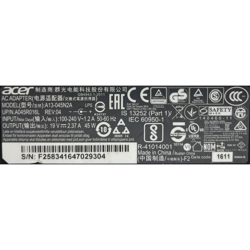 Zasilacz ACER 19V 2.37A 3.0x1.1 45W