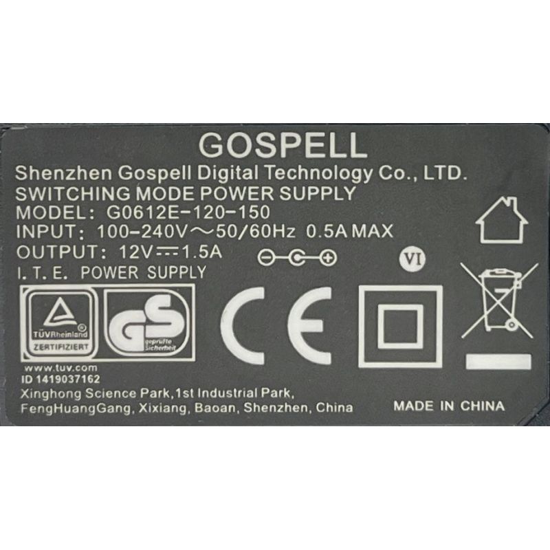 ZASILACZ GOSPELL 12V 1.5A 18W 5.5mm x 2.1mm