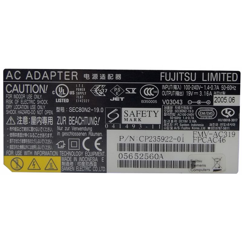 Zasilacz Ładowarka Fujitsu 19V 3.16A 60W do ASUS