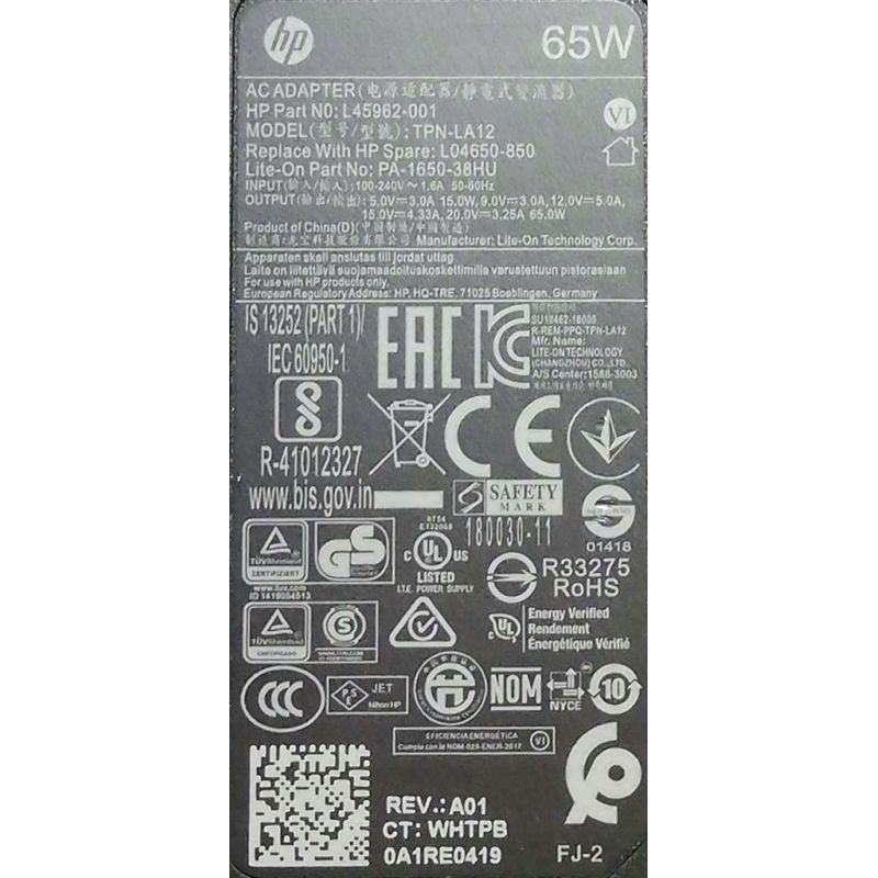 Zasilacz HP 20V 3.25A USB-C 65W