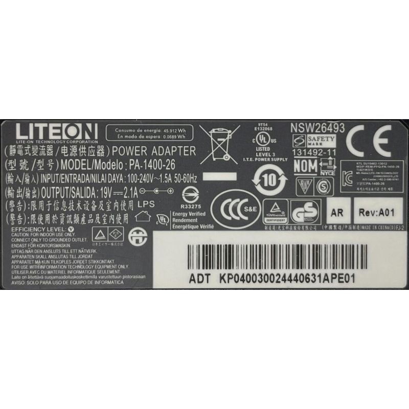 ZASILACZ LITEON DO ACER 40W 19V 2.1A 5.5x1.7