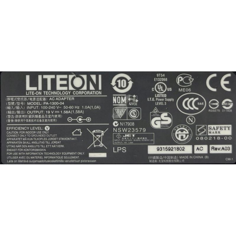 ZASILACZ LITEON 30W 19V 1.58A 5.5/1.7 do ACER