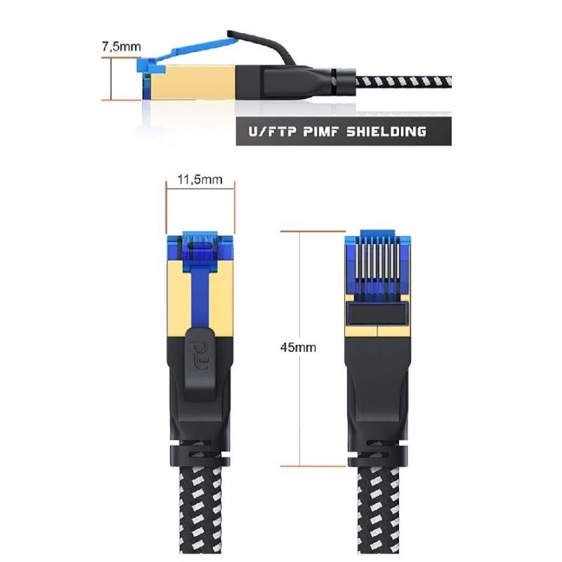 KABEL SIECIOWY LAN PRIMEWIRE ETHERNET RJ45 CAT8 40Gbps PŁASKI 2M OPLOT