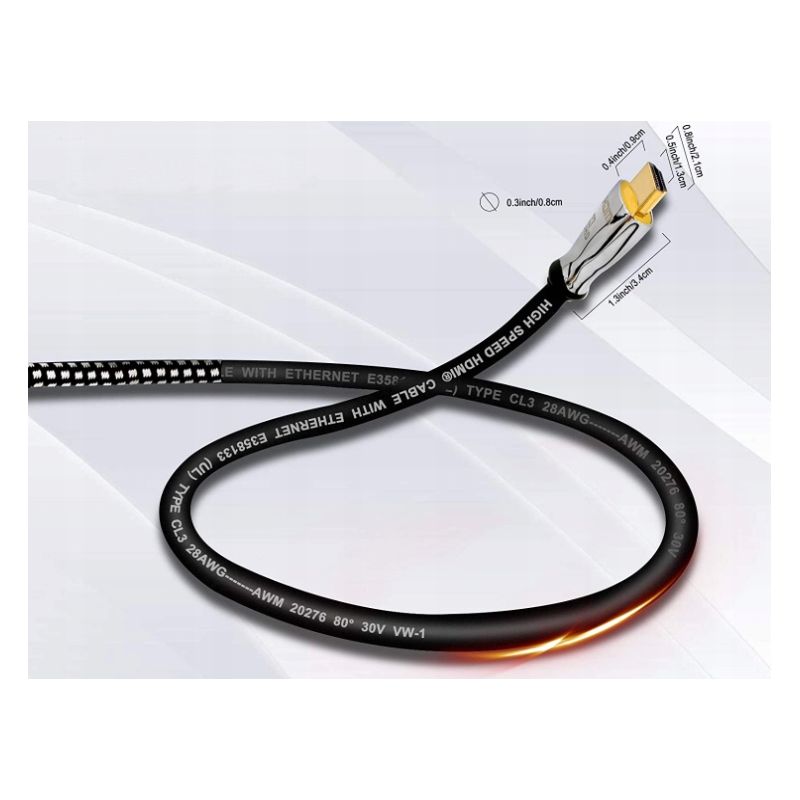 Nowy KABEL PRZEWÓD HDMI-HDMI 0.9m UHD 4K w oplocie