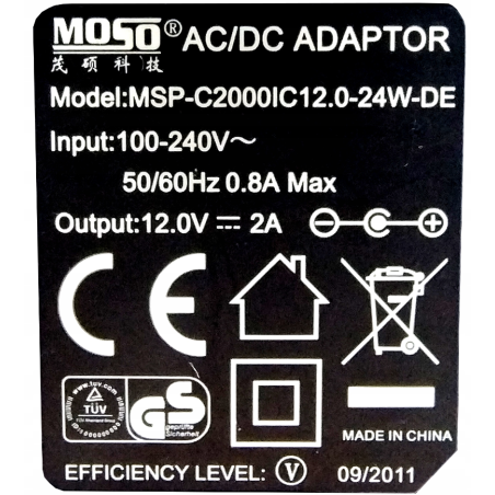 ZASILACZ MOSO 12V 2A 24W 5.5mm x 2.1mm