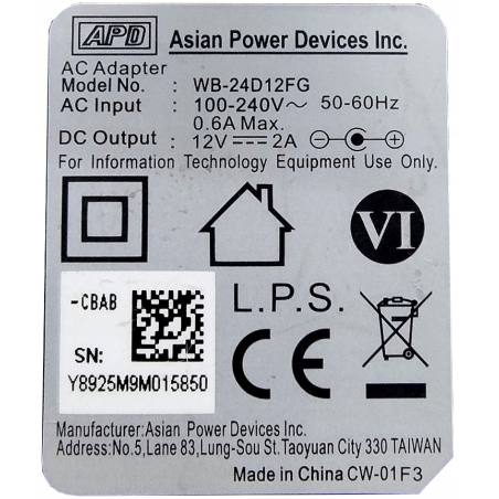 ZASILACZ APD 12V 2A 24W 5.5mm x 2.1mm