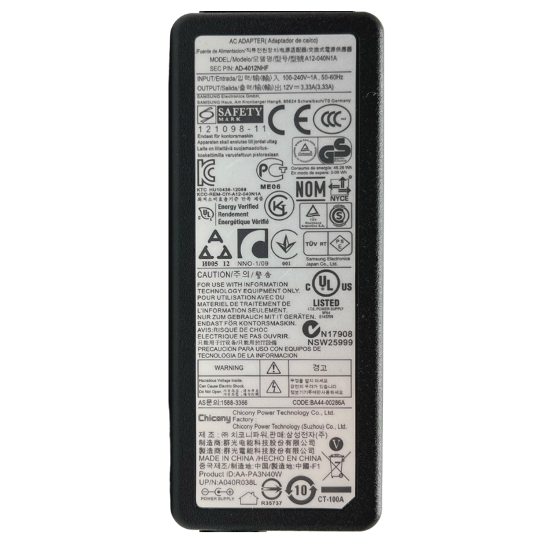 ZASILACZ ŁADOWARKA CHICONY do SAMSUNG CHROMEBOOK 12V 3.33A 40W 2.5/0.7