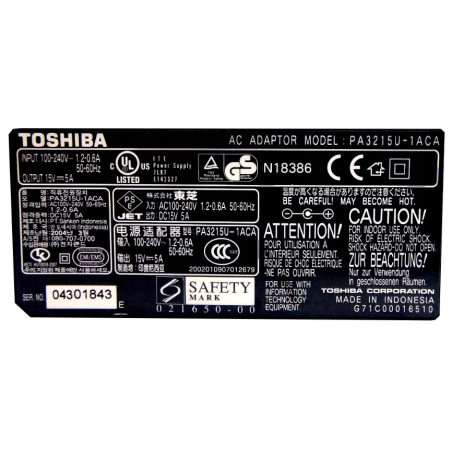 Zasilacz Toshiba PA3215U-1ACA 15V 5A 75W 6.3x3.0