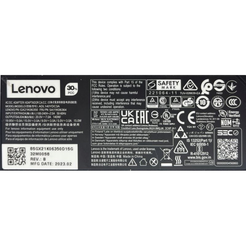 ORYGINALNY ZASILACZ LENOVO 140W 20V 7A ADL130YDC3A WTYK USB-C LEGION